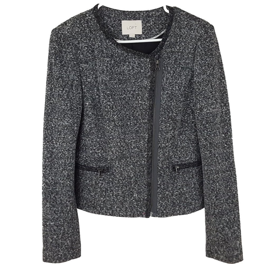 Ann Taylor LOFT Full Zip Blazer Jacket, Women's Size 6 Gray